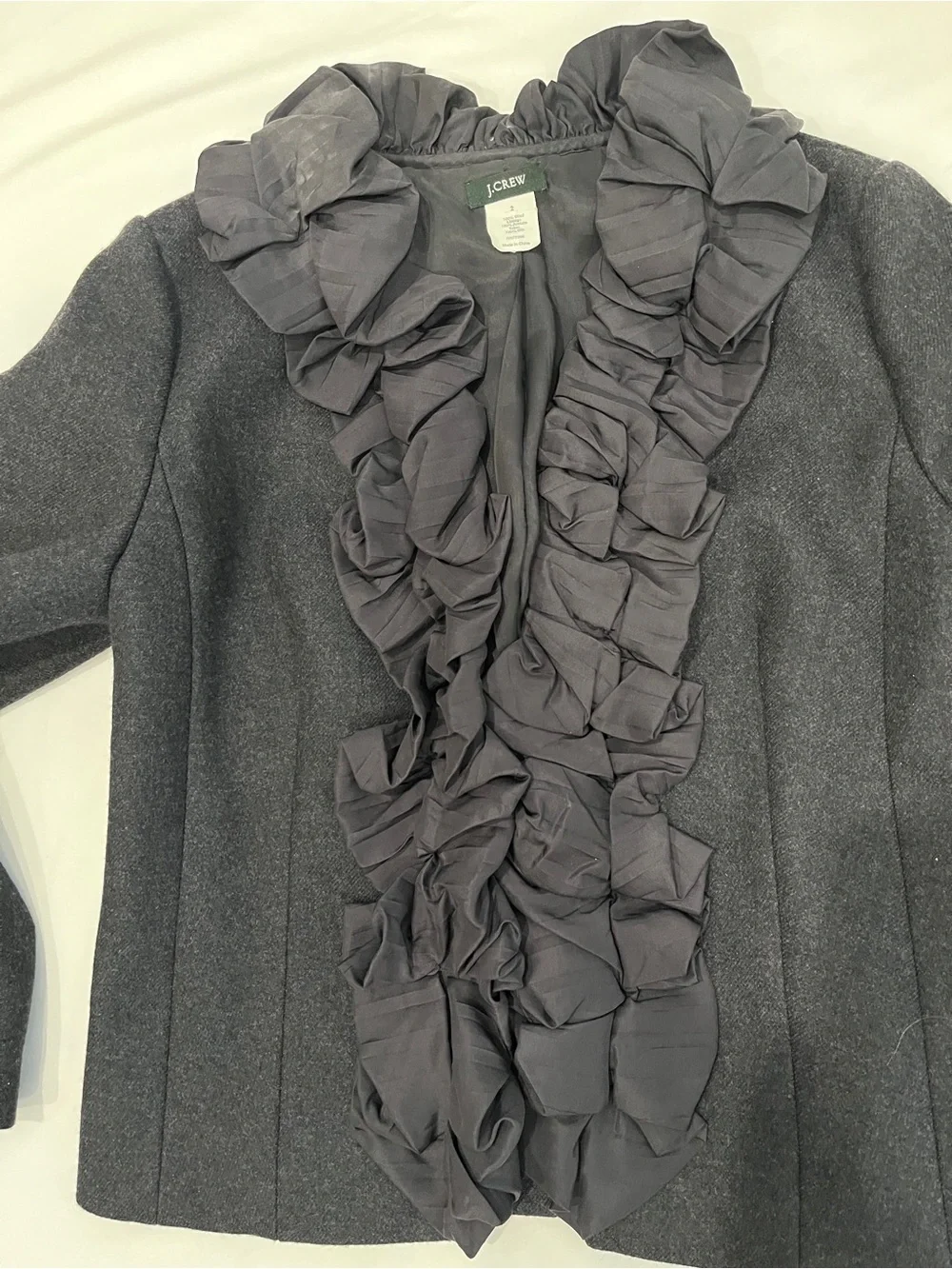 J. Crew Women's Charcoal Ruffle-Trim Wool Jacket